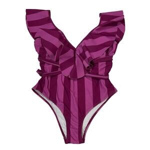 NWT Eloquii Ruffle Shoulder One Piece W Belt - Summer Stripe - 16